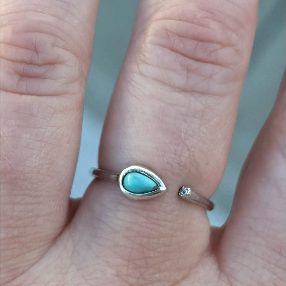Pura Vida 925 Sterling Silver Turquoise CZ Accent Dainty Adjustable Ring Size 6